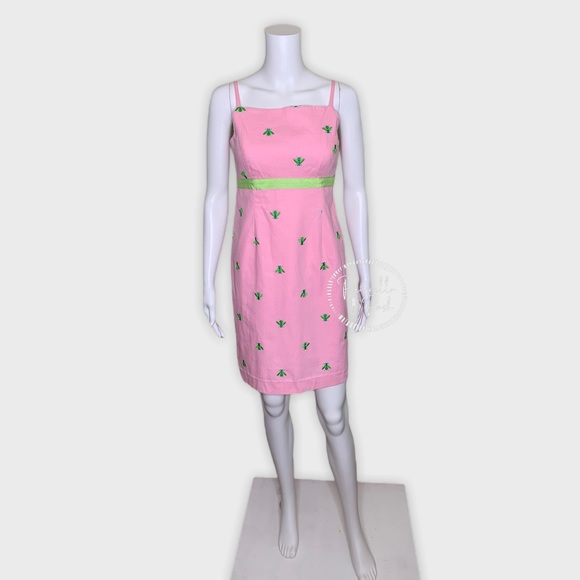 Lilly Pulitzer Pink High Neck Dress Green Bees - Picture 12 of 16